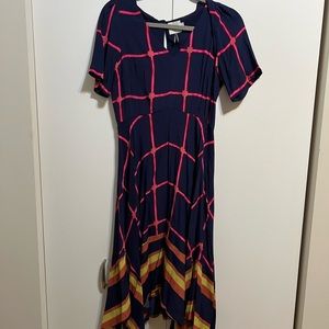 Anthropologie multicolor striped pane fit and flare midi dress